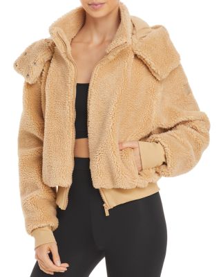 ALO Yoga Womens Foxy Sherpa Jacket Coat Full Zip Hooded Size M Black