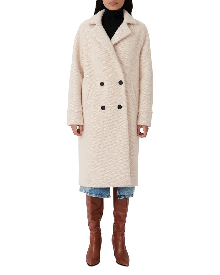 Maje Gabyna Double Breasted Long Textured Twill Coat | Bloomingdale's