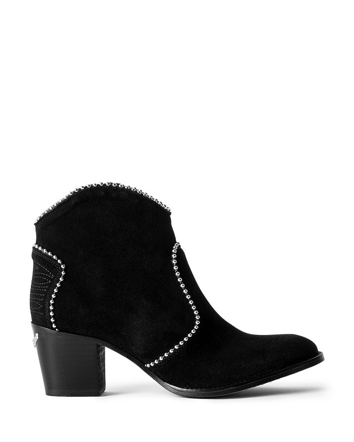 ZADIG & VOLTAIRE WOMEN'S MOLLY STUD PIPING SUEDE ANKLE BOOTS,WJAK1715F