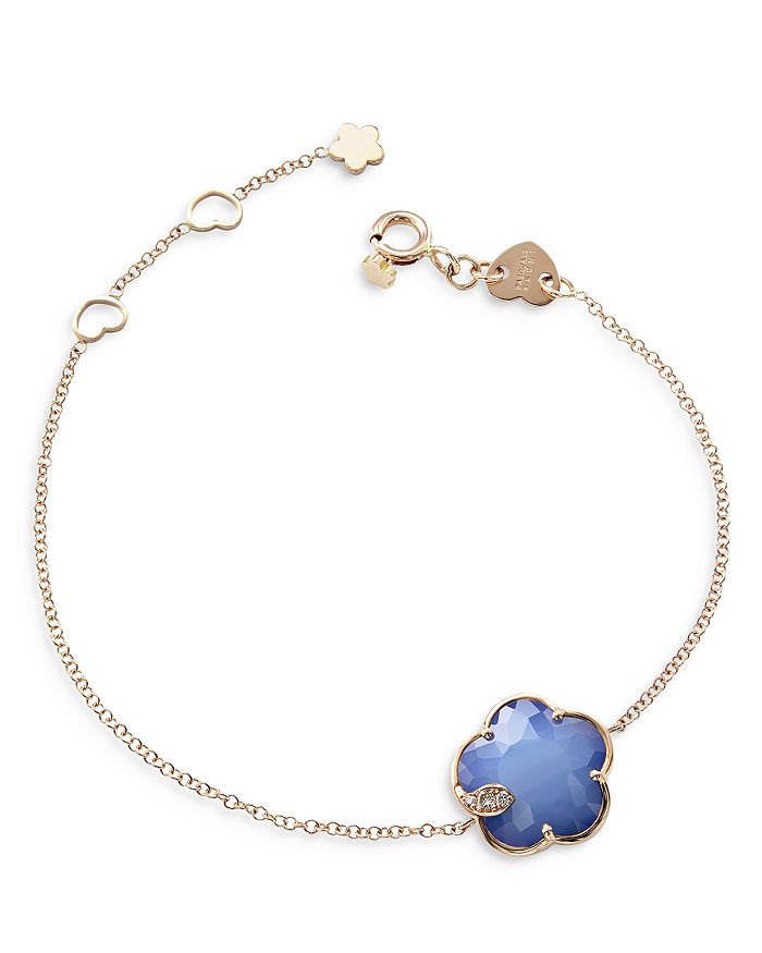 Shop Pasquale Bruni 18k Rose Gold Petit Joli Lapis White Agate Doublet & Diamond Flower Chain Bracelet In Blue