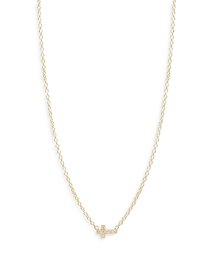 Zoë Chicco 14k Yellow Gold Itty Bitty Diamond East West Cross Pendant Necklace, 16