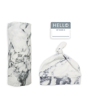 Lulujo Unisex 3 Pc. Hello World Marble Print Hat, Blanket & Name Tag Set - Baby