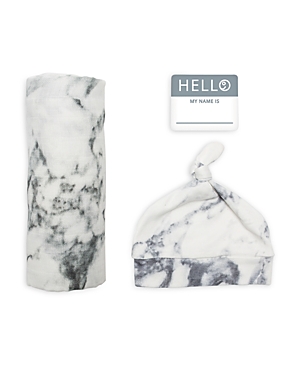 Lulujo Unisex 3 Pc. Hello World Marble Print Hat, Blanket & Name Tag Set - Baby Lulujo Unisex 3 Pc. Hello World Marble Print Hat, Blanket & Name Tag Set - Baby
