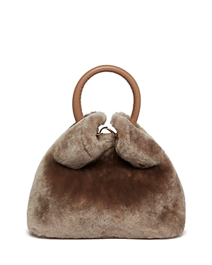 Elleme Baozi Small Shearling & Leather Handbag In Taupe