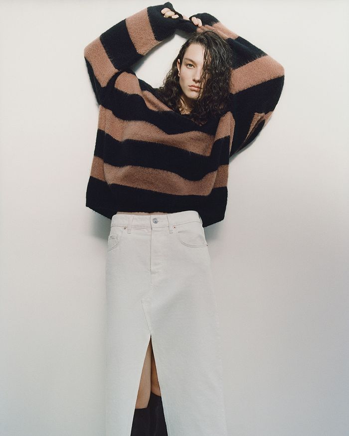 Allsaints Lou Striped Sweater In Conker Brown/black