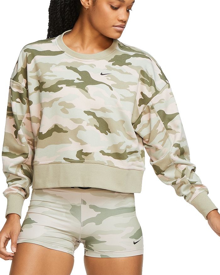Nike Dry Get Fit Camo Cropped Sweatshirt In Stone/black