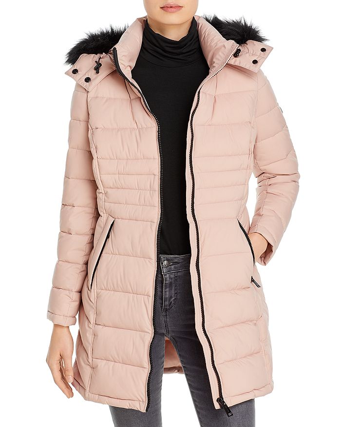 Calvin Klein Faux Fur Trim Puffer Coat In Dusk Rose | ModeSens
