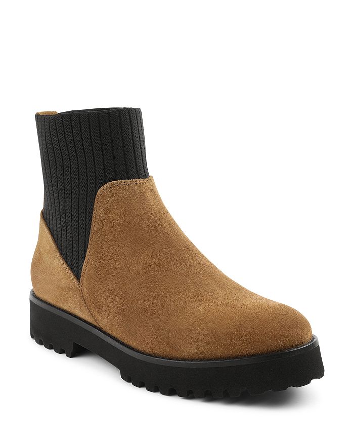 Andre Assous Women's Sara Fabric Panel Suede Booties In Black/cognac