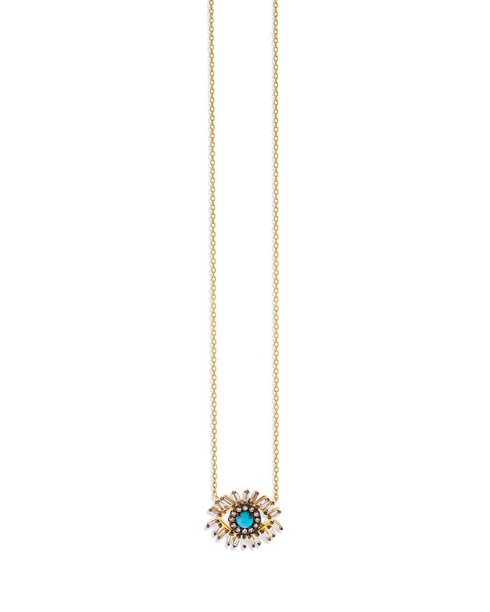 Suzanne Kalan Mini Pink Sapphire Evil Eye Pendant Necklace With Diamonds In Yellow/gold
