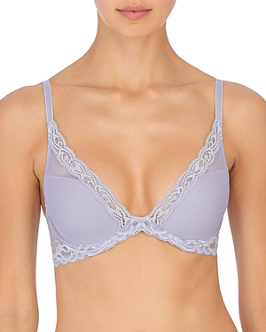 Natori Feathers Contour Plunge Lace-trim Bra 730023 In Cosmic Sky