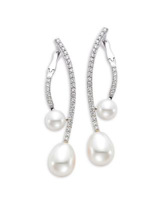 Mastoloni 18K White Gold Cultured Freshwater Pearl & Diamond Drop ...