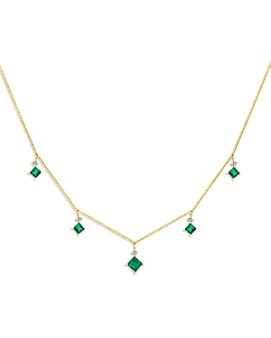 Bloomingdale's Emerald & Diamond Droplet Necklace in 14K Yellow Gold, 16 - 100% Exclusive