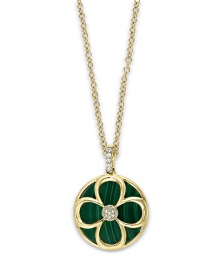 Bloomingdale's Fine Collection Malachite & Diamond Clover Pendant Necklace in 14K Yellow Gold, 18 - Exclusive