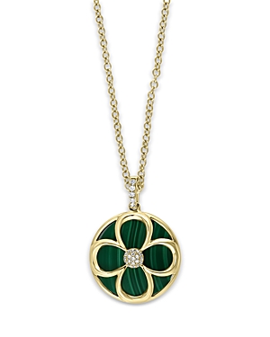 Bloomingdale’s Malachite & Diamond Clover Pendant Necklace in 14K Yellow Gold, 18 - 100% Exclusive