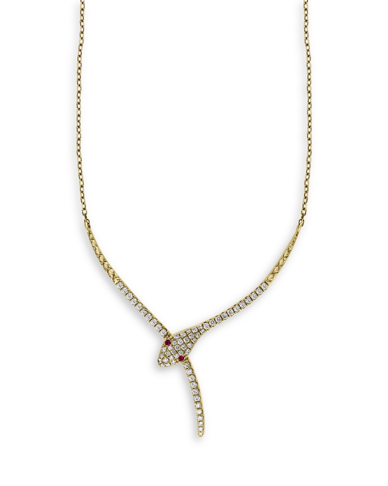 Bloomingdale's Fine Collection Diamond & Ruby Snake Statement Necklace in 14K White Gold, 16-18 in Yellow Gold