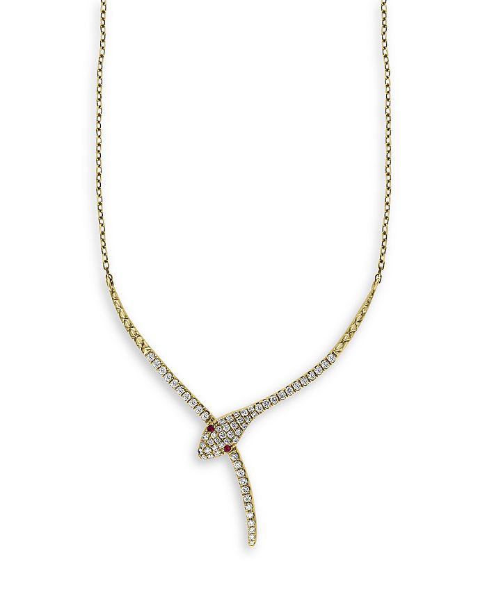 Bloomingdale's - Diamond & Ruby Snake Statement Necklace in 14K White Gold, 16-18" - 100% Exclusive