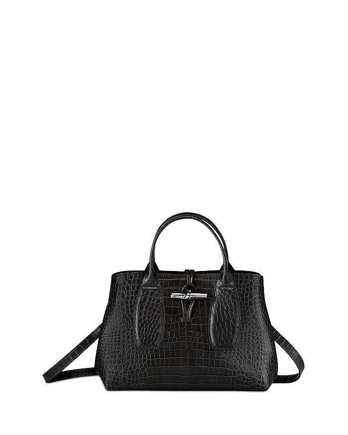 Longchamp Roseau Leather Bag with Toggle Black Double Strap Purse