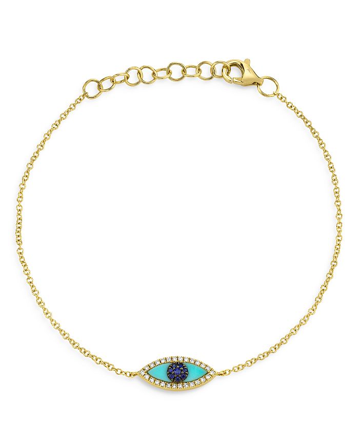 Moon & Meadow 14k Yellow Gold Diamond, Blue Sapphire & Turquoise Evil Eye Bracelet - 100% Exclusive