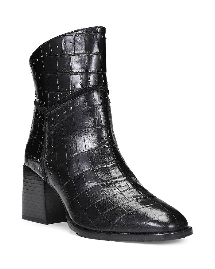 Donald Pliner Women's Studded Trim Croc Embossed Leather Booties ...