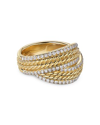 David Yurman 18K Yellow Gold DY Origami Ring with Diamonds | Bloomingdale's