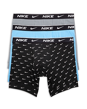 Nike 3 Pack Cotton Stretch Boxer Briefs With Fly In Black/gray/blue-multi In Swoosh Print/cool Grey/university Blue