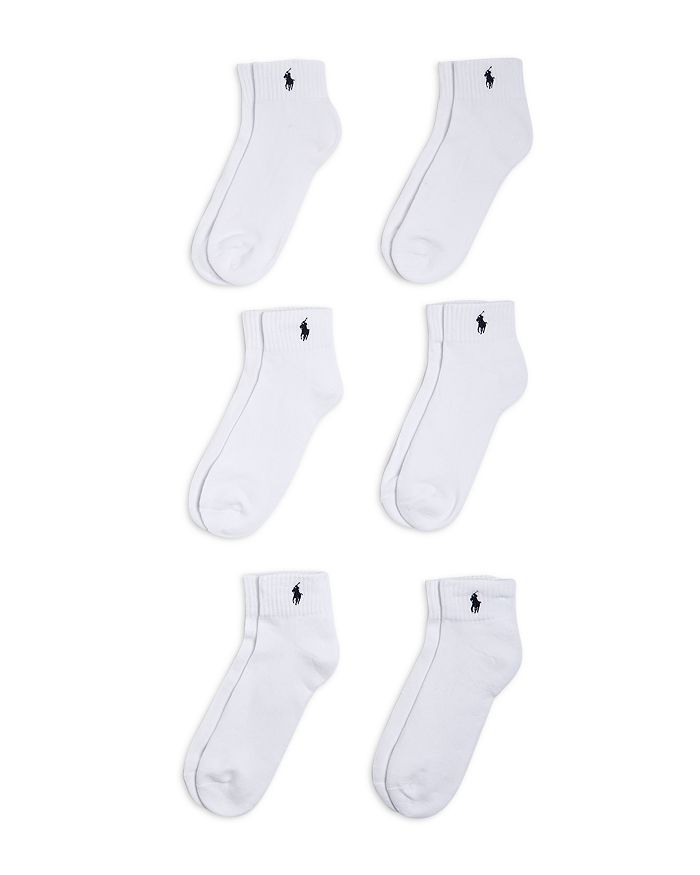 Polo Ralph Lauren Rib Cuff Quarter Length Socks, Pack Of 6 In White