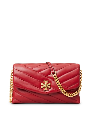 Tory Burch Kira Chevron Leather Chain Wallet In Redstone/rolled Brass