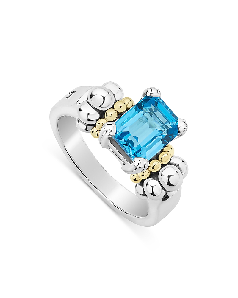 Lagos Glacier 9x7mm Gemstone Two-tone Ring In Blue