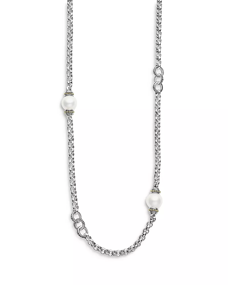 Lagos Sterling Silver Signature Caviar Cultured Freshwater Pearl Station Necklace, 34