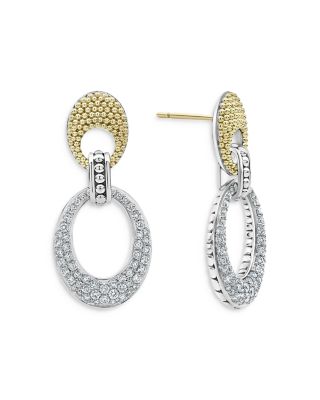 Sterling Silver & 18K Yellow Gold Caviar Lux Diamond Drop Earrings