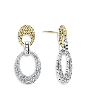 Lagos Sterling Silver & 18K Yellow Gold Caviar Lux Diamond Drop Earrings