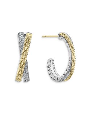 Sterling Silver & 18K Yellow Gold Caviar Lux Diamond Hoop Earrings