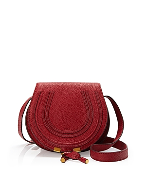 Chloé Marcie Mini Textured-leather Shoulder Bag In Smoked Red/brass