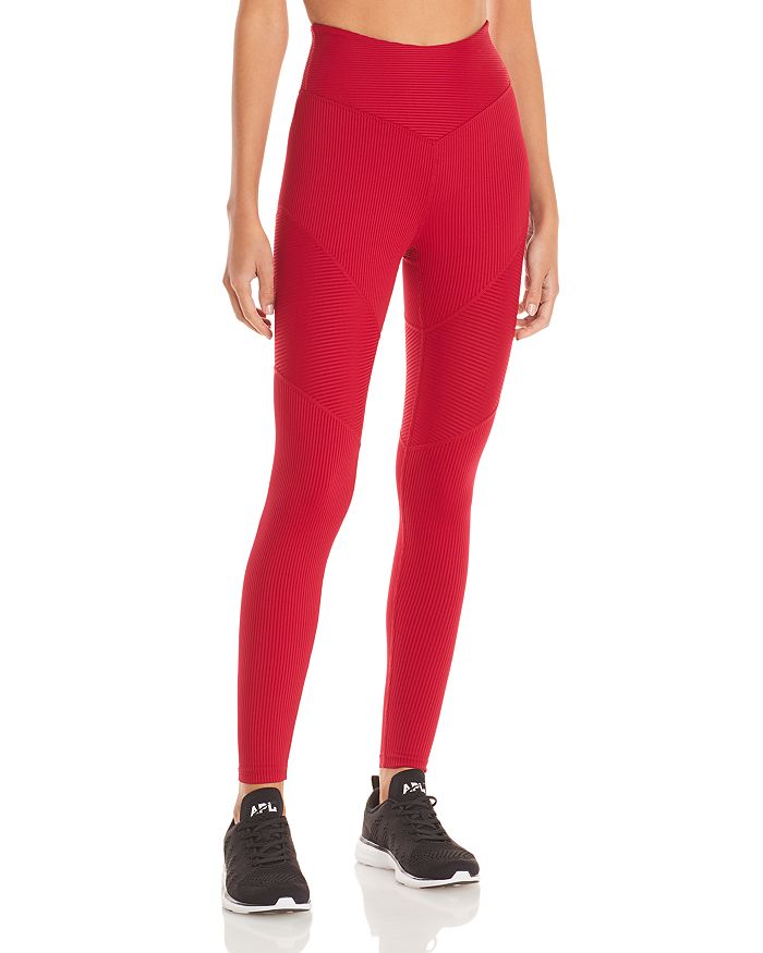 Year Of Ours Ribbed Chevron Leggings In Deep Red