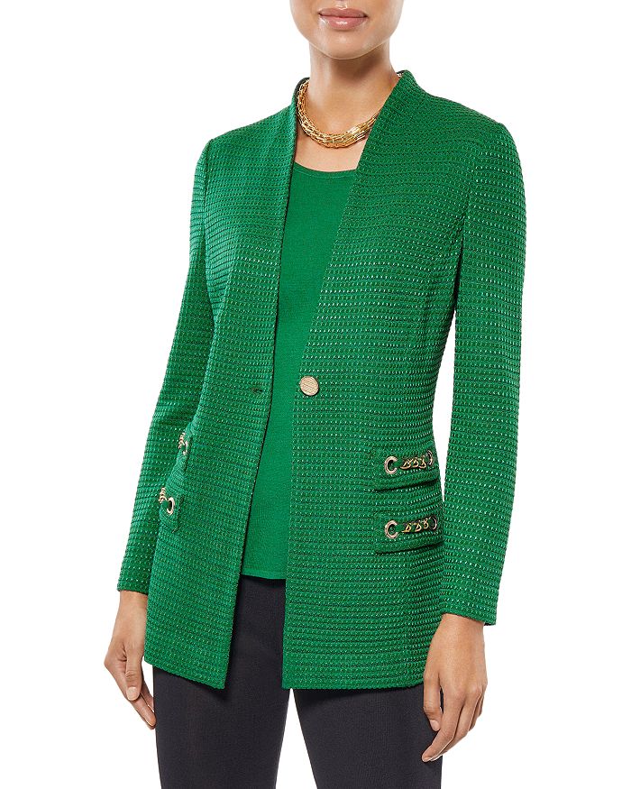 Misook Chain Trim Knit Blazer In Putting Green