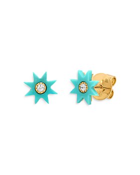 Colette Jewelry - 18K Yellow Gold Galaxia Gray Diamond & Turquoise Star Studs