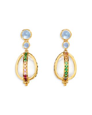 18K Yellow Gold Celestial Crystal & Rainbow Gemstone Amulet Earrings