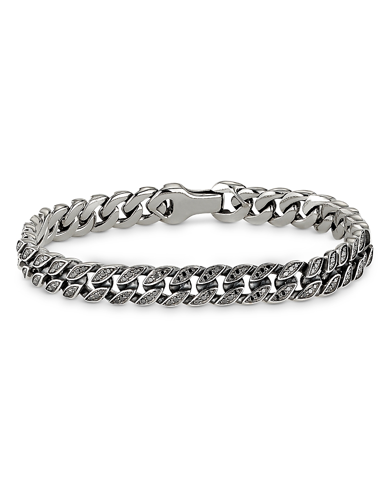 David Yurman Men's Curb Chain Bracelet in Sterling Silver with Black Diamonds, 8mm