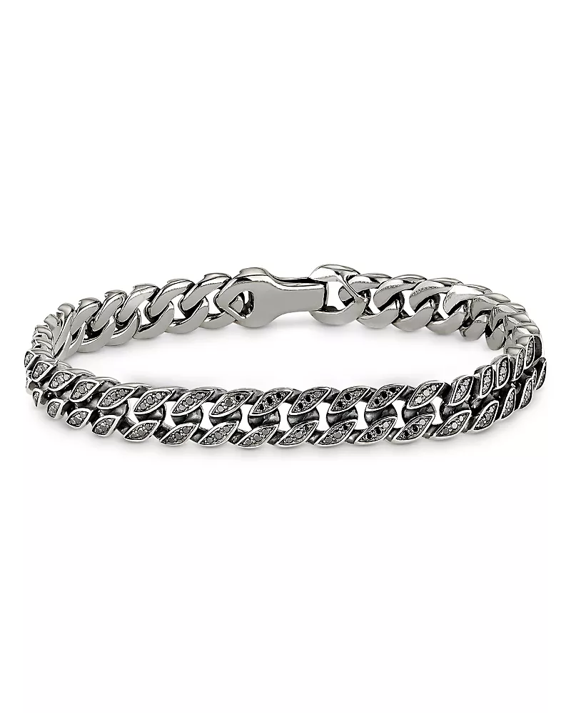 David Yurman Men's Curb Chain Bracelet in Sterling Silver with Black Diamonds, 8mm