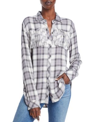Rails Dolly Plaid Fringe Trim Button Up 
