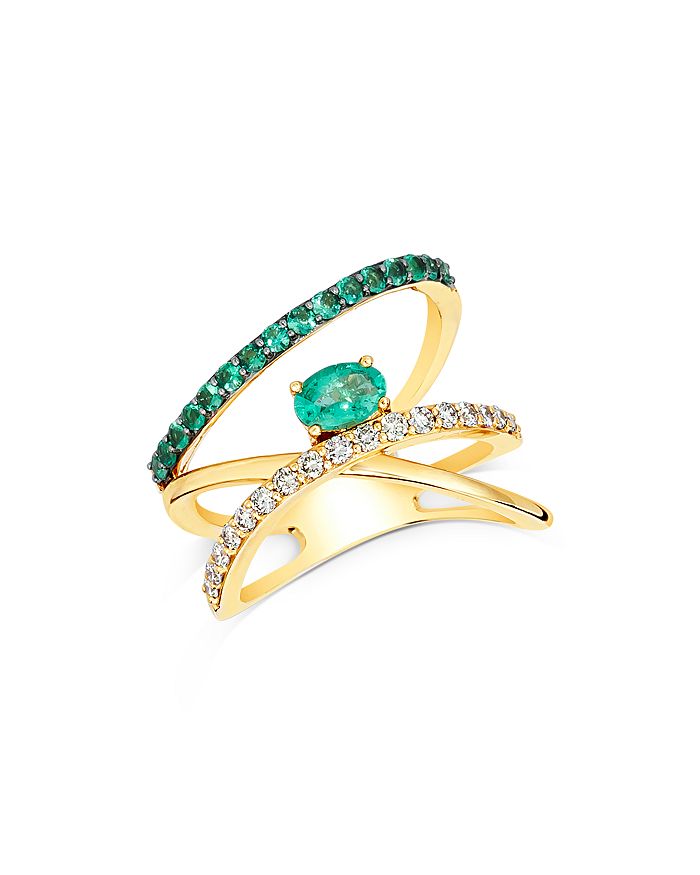 Bloomingdale's Emerald And Diamond Asymmetrical Ring In Green/gold