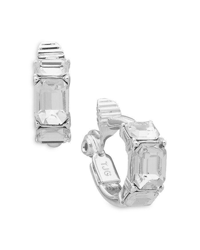 Ralph Lauren Lauren  Baguette Huggie Hoop Earrings In Crystal White