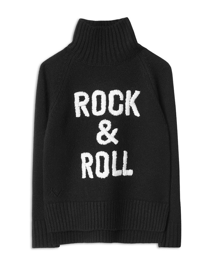 Zadig & Voltaire Girls' Beth Wool Blend Graphic Turtleneck Sweater - Little Kid, Big Kid In Noir