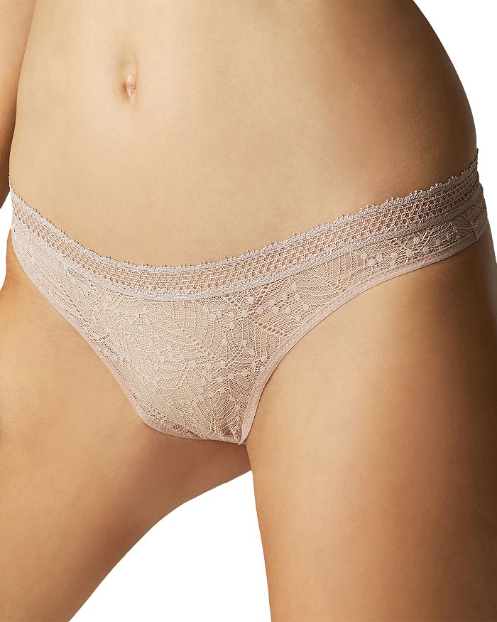 Shop Simone Perele Comete Feather & Fan Lace Thong In Pinky Sand