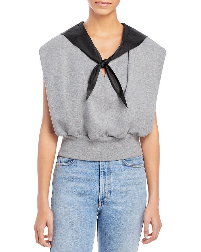 3.1 Phillip Lim Hooded Satin-trimmed Cotton-jersey Tank In Grey Melange