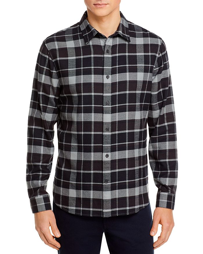 Vince Cotton & Wool Brushed Plaid Slim Fit Button Down Shirt