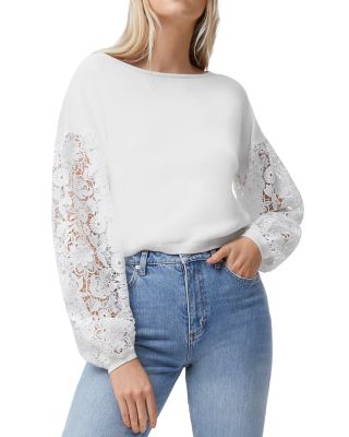 French 2024 Connection White Long Lace Sleeve Sweater