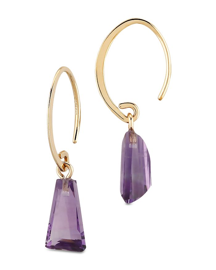Bloomingdale's Amethyst Drop Threader Hoop Earrings In 14k Yellow Gold - 100% Exclusive In Purple/gold
