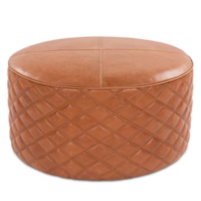 Surya Lance Leather Pouf In Brown