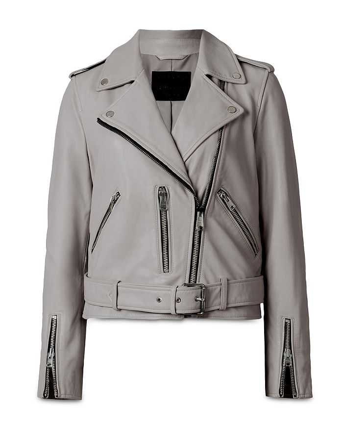Allsaints Balfern Leather Moto Jacket In Grey